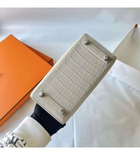 Birkin poser Togo & Niloticus Hvit Sølv Maskinvare 20cm Full Håndlaget Phw