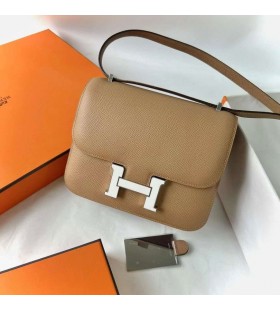 Constance Epsom Speil 0M Khaki og Kremet Hvit emalje spenne Sølv Maskinvare 18cm Full Håndlaget RGhw