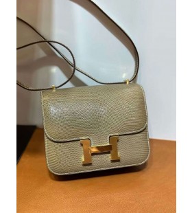 Constance Skinnende Lizard Ck17 Hamp grå Gull Hardware 18cm Full Håndlaget Ghw