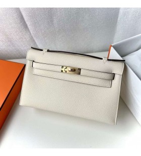 Mini Kelly Pochette Epsom I2 Krem Hvitt Gull Hardware 22cm Full HÃ¥ndlaget Ghw