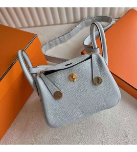 Mini Lindy Clemence T0 Lys Blå Gull Hardware 19cm Full Håndlaget Ghw