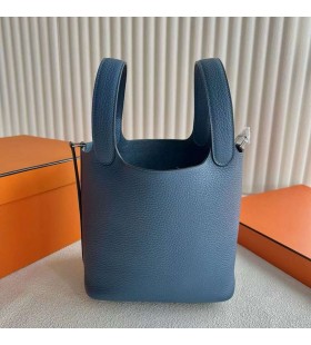 Picotin Clemence R2 Agate blå Sølv Maskinvare 18cm Full Håndlaget Phw