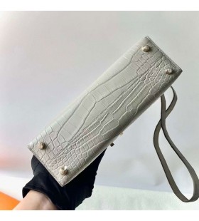 Poser Verrou Matt Alligator Krokodille 8L Krem Hvitt Gull Hardware 21cm Full Håndlaget Ghw