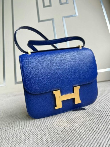 Constance Chevre 7T Jasno-niebieska Złote Okucia 18 cm Całkowicie Ręcznie