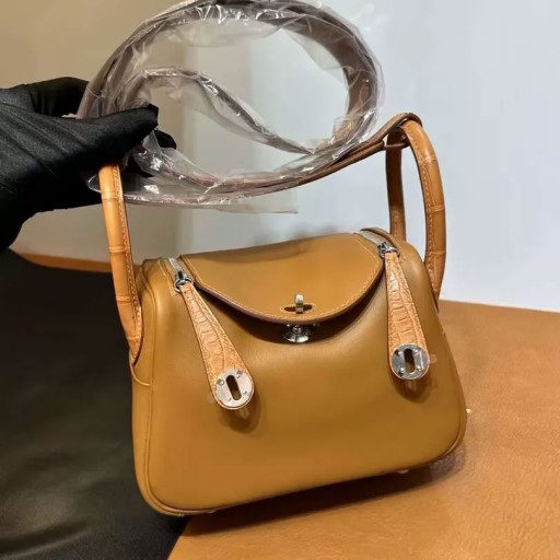 Mini Lindy Touch Swift & Matte Alligator Ck37 Golden Brown Silver Hardware 19cm Full Handmade Phw