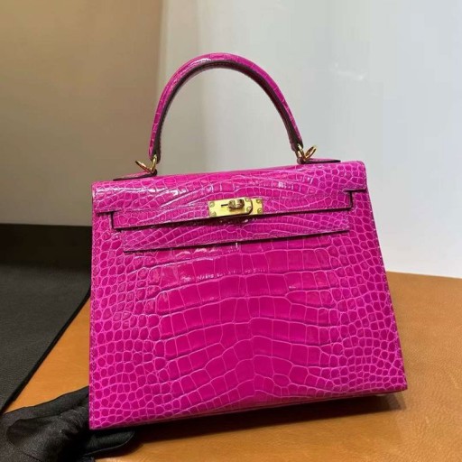 Kelly Genialny Aligator Krokodyl J5 Ciemno-Różowa Okucia Z Różowego Złota 25 cm Całkowicie Ręcznie Ghw