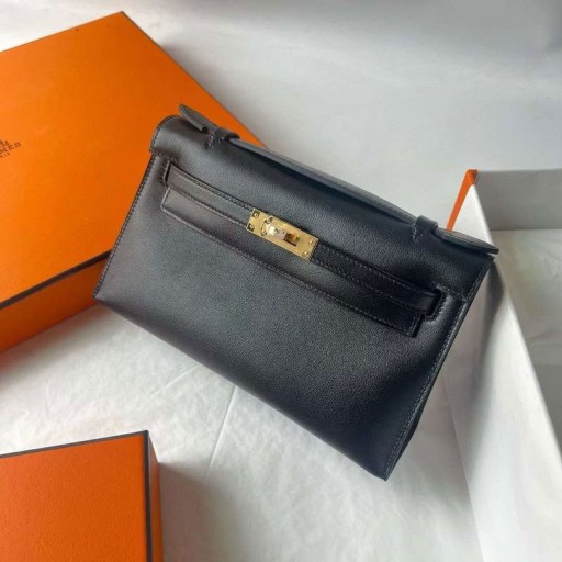 Kelly Pochette Swift Ck89 Okucia Z Czarnego Złota 22 cm Całkowicie Ręcznie Ghw