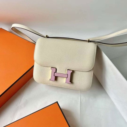 Constance Mirror Epsom I2 Kremowo-Biały i X9 мальвовый purpurowo-Złote Okucia 18 cm Całkowicie Ręcznie Ghw