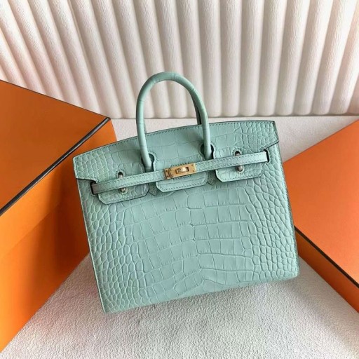 Birkin Sellier Matowy Aligator 6U Mięta zielona Złote Okucia 20 cm Całkowicie Ręcznie Ghw