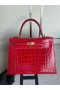 Kelly genialny aligator krokodyl Ck53 Jasno-czerwona Złote Okucia GHW 25 cm Całkowicie Ręcznie