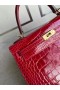 Kelly genialny aligator krokodyl Ck53 Jasno-czerwona Złote Okucia GHW 25 cm Całkowicie Ręcznie