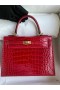 Kelly genialny aligator krokodyl Ck53 Jasno-czerwona Złote Okucia GHW 25 cm Całkowicie Ręcznie
