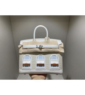 Birkin Matowy krokodyl 8 L biaÅa Srebrne Okucia 20 cm PeÅna RÄczna Robota
