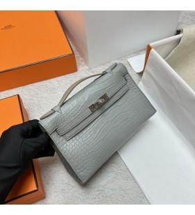 Mini-cześć Aligator matowy ck80 gris perłowo-Srebrny Okucia Phw 22 cm Pełna Ręczna Robota