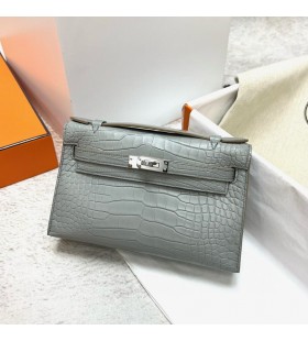 Mini-cześć Aligator matowy ck80 gris perłowo-Srebrny Okucia Phw 22 cm Pełna Ręczna Robota