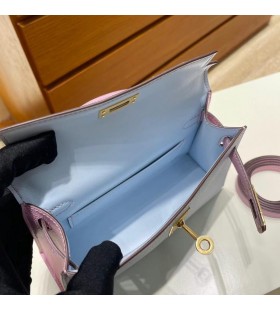 Mini Kelly Epsom T0 jasnoniebieski i X9 малÑвовÑй purpurowo-ZÅote Okucia 19 cm CaÅkowicie RÄcznie