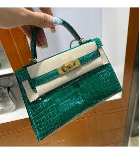 Mini Kelly genialny aligator 6Q jadeitowa zieleÅ ZÅote Okucia 19 cm CaÅkowicie RÄcznie