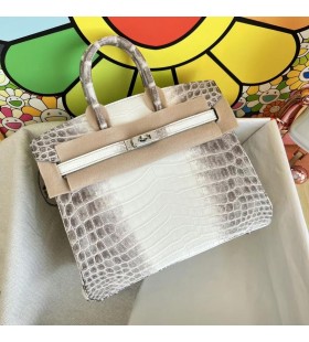 Okucia Birkin Himalaya z matowego кÑокодилового Srebra PHW 25 cm CaÅkowicie RÄcznie