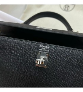 Kelly Epsom Ck89 Czarna Srebrne Okucia Phw 25 cm Całkowicie Ręcznie