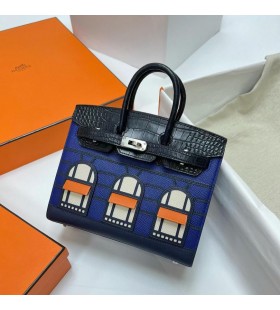 Okucia Birkin Epsom & crocodile Blue Silver Phw 20 cm CaÅkowicie RÄcznie