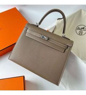 Kelly Epsom Ck18 Etoupe Szaro-Srebrny Okucia Phw 25 cm CaÅkowicie RÄcznie