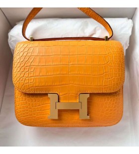 Konstancja Matowy Aligator Krokodyl 9i morela Okucia z &Aring;&frac14;&Atilde;&sup3;&Aring;tego Z&Aring;ota Ghw 18 cm Pe&Aring;na R&Auml;czna Robota