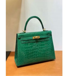 Kelly genialny aligator krokodyl 6Q Szmaragdowo-zielone ZÅote Okucia 25 cm PeÅna RÄczna Robota Ghw