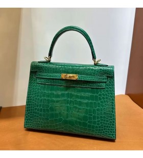 Kelly genialny aligator krokodyl 6Q Szmaragdowo-zielone ZÅote Okucia 25 cm PeÅna RÄczna Robota Ghw