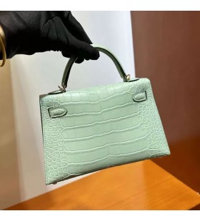 Mini Kelly Matowy Aligator 6U Nowe Okucie z miÄ™ta zielonego ZÅ‚ota, 19 cm CaÅ‚kowicie RÄ™cznie Ghw