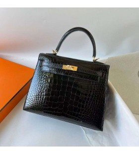 Kelly Genialny Aligator Krokodyl Ck89 Okucia Z Czarnego ZÅota 25 cm PeÅna RÄczna Robota Ghw