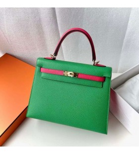 Kelly Epsom 1L Jasny Zielony i 0D Okucia z Różowego Złota 25 cm Całkowicie Ręcznie Ghw