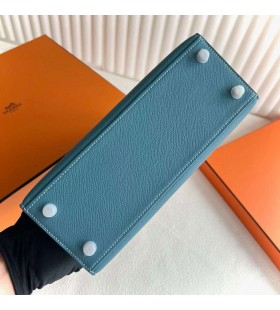 Kelly Epsom D2 Jeansowa niebieski Srebrny Okucia 25 cm Całkowicie Ręcznie Phw