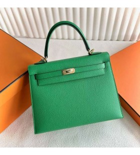 Kelly Epsom 1L Kaktus zielono-Złote Okucia 25 cm Całkowicie Ręcznie Ghw