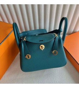 Torby Mini Lindy Clemence W0 niebieski Z&Aring;oty Okuciami 19cm Ca&Aring;kowicie R&Auml;cznie Ghw