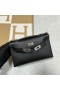 Mini Kelly Pochette Chevre Ck89 Negru Argintiu Hardware 22cm Full Manual