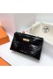 Mini Kelly Pochette Strălucitoare aligator, crocodil ck89 Negru Hardware-ul de Aur Ghw 22cm Full Manual