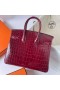 Birkin Strălucitoare Nilo Crocodil F5 Vin roșu de Argint Hardware Phw 25cm Full Manual