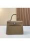 Kelly Epsom Ck18 Etoupe Gri Silver Hardware 25cm Full Manual Phw
