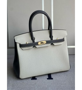 Birkin togo ck10 alb-Crem & Etain gri Hardware-ul de Aur 30cm Full Manual