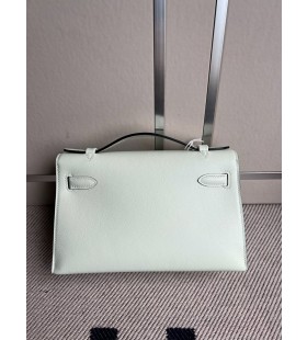 Mini kelly pochette Swift lumina verde Menta Argint Hardware PHW 22cm Full Manual