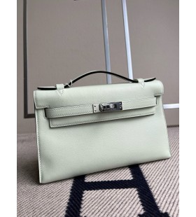 Mini kelly pochette Swift lumina verde Menta Argint Hardware PHW 22cm Full Manual