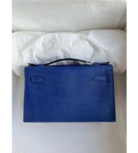 Mini pochette Șopârlă 7T Albastru eletric Argint Hardware PHW 22cm Full Manual