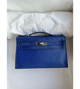 Mini pochette Șopârlă 7T Albastru eletric Argint Hardware PHW 22cm Full Manual