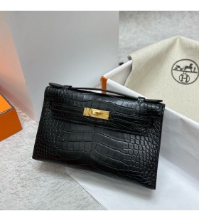 Mini pochette piele de Aligator mat ck89 Negru Hardware-ul de Aur Ghw 22cm Full Manual