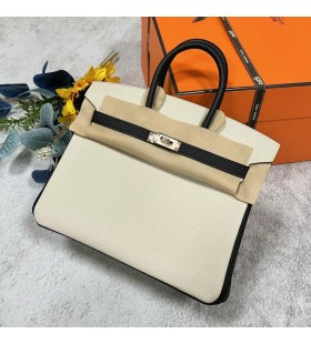 Birkin Togo Alb & Negru, Rose de Aur Hardware 25cm Full Manual