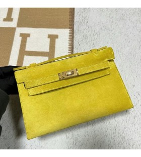 Mini Kelly Pochette piele de CÄprioarÄ 9R Galben Lamaie Hardware-ul de Aur 22cm Full Manual