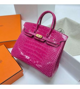 Birkin strÄlucitoare aligator, crocodil j5 Trandafir Roz Hardware-ul de Aur Phw 25cm Full Manual