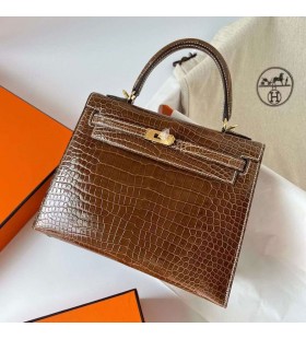 Kelly strÄlucitoare porosus crocodile ck17 Cafea Maro Hardware-ul de Aur Ghw 25cm Full Manual