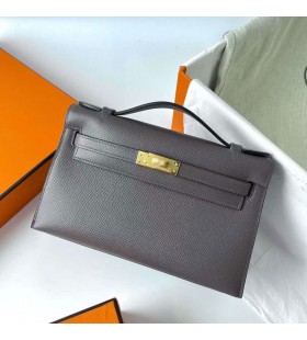 Mini Kelly Pochette Epsom 8F tinichigerie gri Hardware-ul de Aur Ghw 22cm Full Manual
