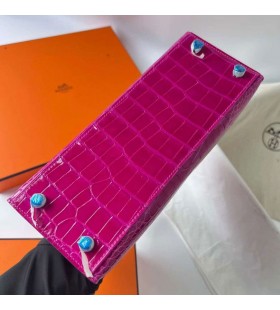 Kelly StrÄƒlucitoare Aligator, Crocodil J5 Deep Rose Pink Violet Argintiu Hardware Phw 25cm Full Manual